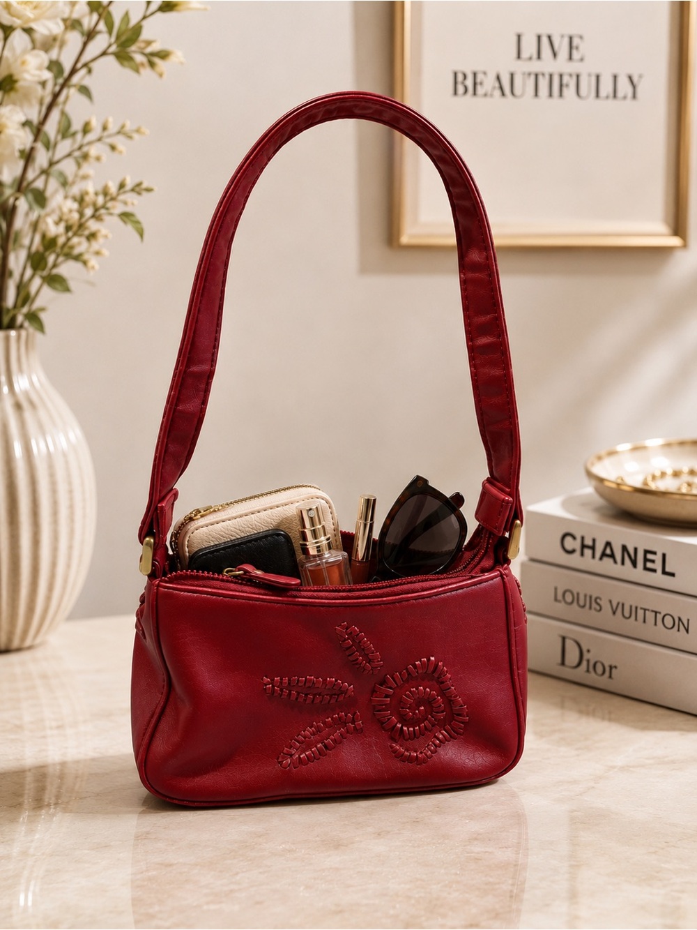 vintage Frankie & Johnnie red faux-leather shoulder bag